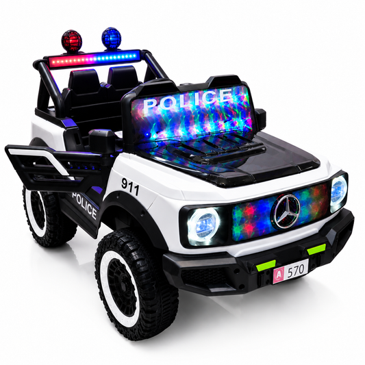 Voiture Électrique Police 911 pour Enfants – Style Off-Road avec Lumières LED - 12V blanc
