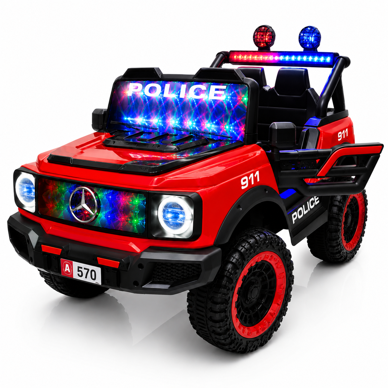 Voiture Électrique Police 911 pour Enfants – Style Off-Road avec Lumières LED - 12V rouge