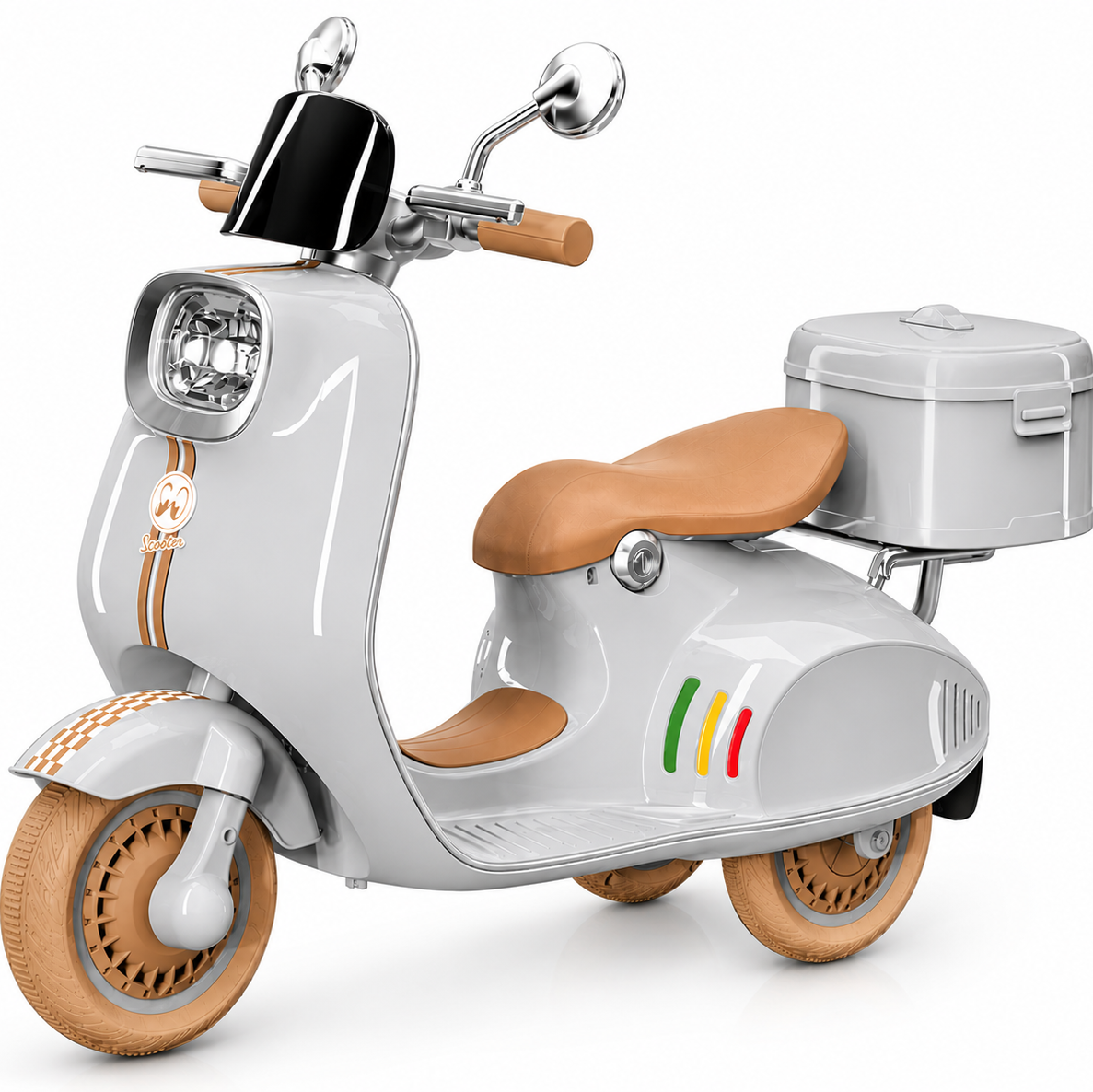 Scooter Électrique Enfant Vespa 12V Avec Coffre Arrière | 2 à 6 Ans- Gris