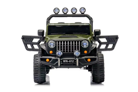 Voiture Électrique Jeep 4x4 2 Places 12V pour Enfants – 4 Moteurs, Télécommande Parentale & Mode Balançoire | 1 à 10 Ans Vert