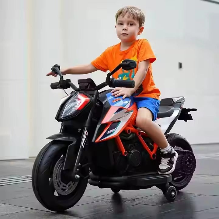 Moto Électrique Enfant KTM 12V – Roues en Gomme – De 3 à 7 Ans -bleu et orage
