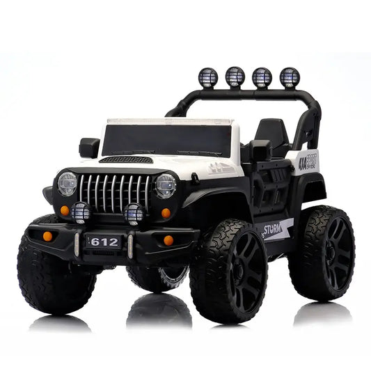 Voiture Électrique Jeep 4x4 2 Places 12V pour Enfants – 4 Moteurs, Télécommande Parentale & Mode Balançoire | 1 à 10 Ans blanc
