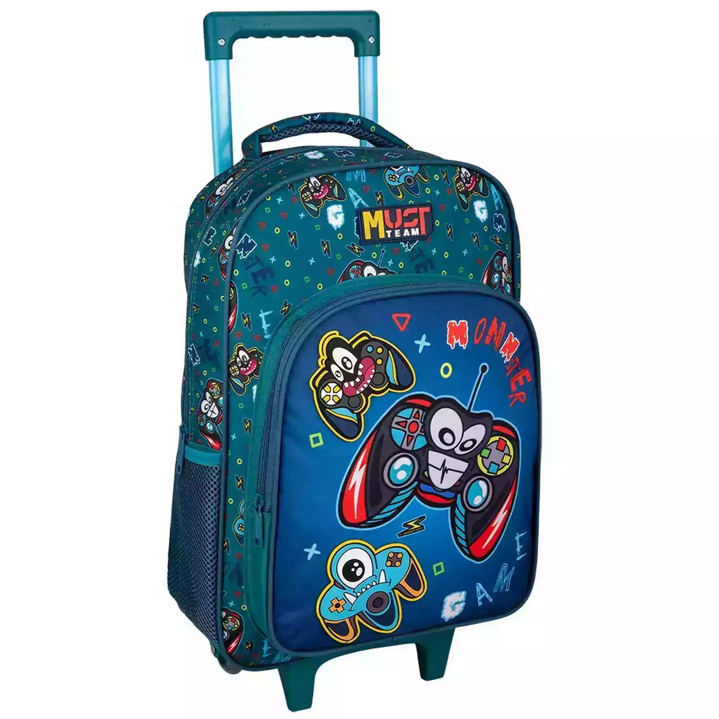 Coffret scolaire Must Team Game Monster avec sac à dos à roulettes, déjeuner et étui