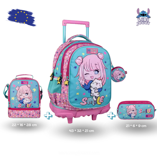 Cartable à roulettes Must Team Smile pack de 3 pcs