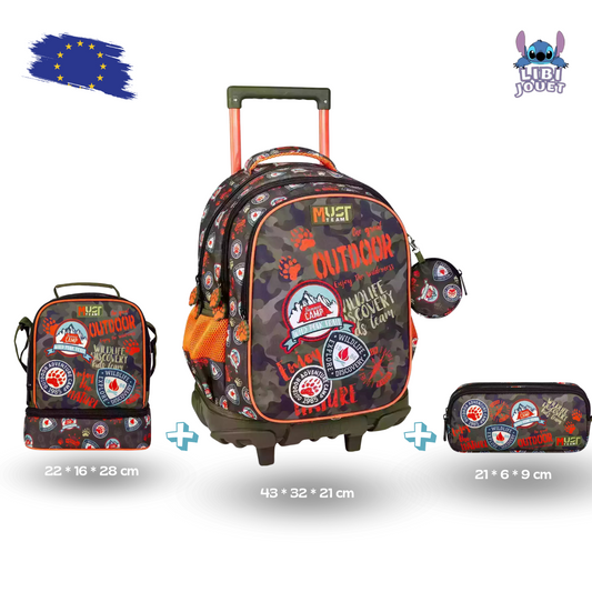 Cartable à roulettes Must team Outdoor Adventure pack de 3 pcs