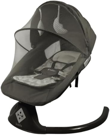 Transat bébé multifonctionnel Kidilo Elegant Grey 3-en-1 Deluxe – Mouvement latéral, siège inclinable, capote avec moustiquaire, connectivité Bluetooth, télécommande, 15 mélodies apaisantes