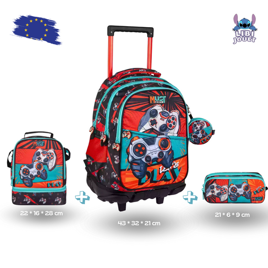 Cartable à roulettes Must team Let's Play pack de 3 pcs