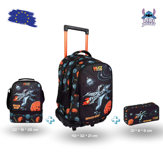Cartable à roulettes Must team Spaceship pack de 3 pcs