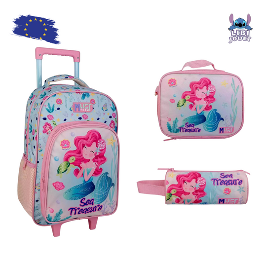 Sac à dos d'école à roulettes, indispensable pour l'équipe sirène avec déjeuner – Étui