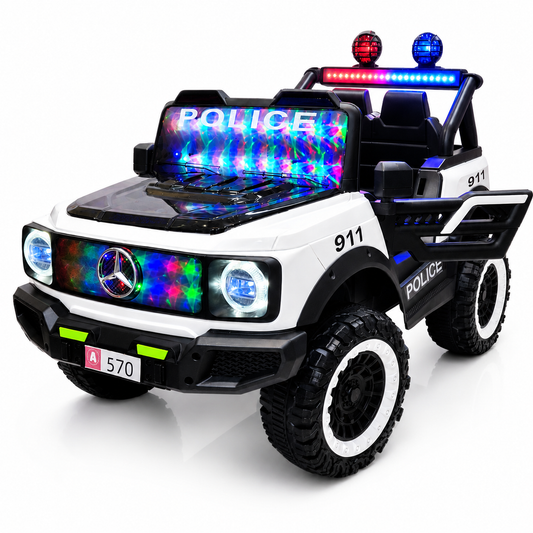 Voiture Électrique Police 911 pour Enfants – Style Off-Road avec Lumières LED - 12V blanc