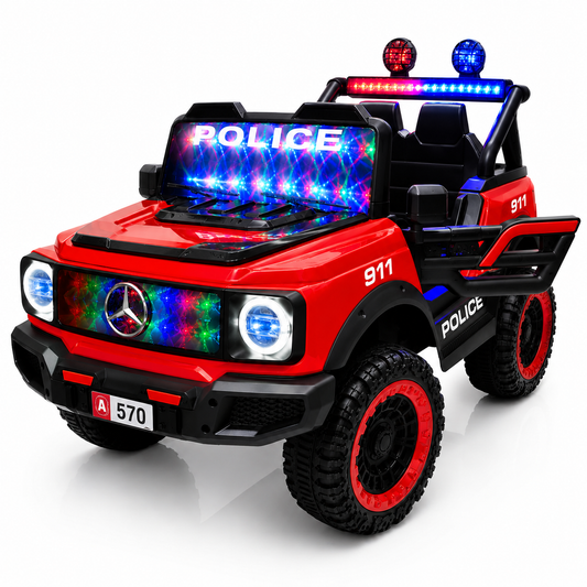 Voiture Électrique Police 911 pour Enfants – Style Off-Road avec Lumières LED - 12V rouge