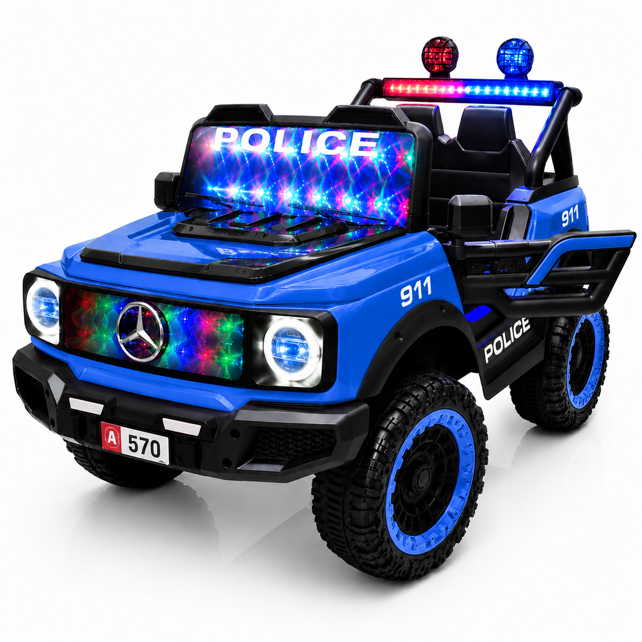 Voiture Électrique Police 911 pour Enfants – Style Off-Road avec Lumières LED - 12V Bleu
