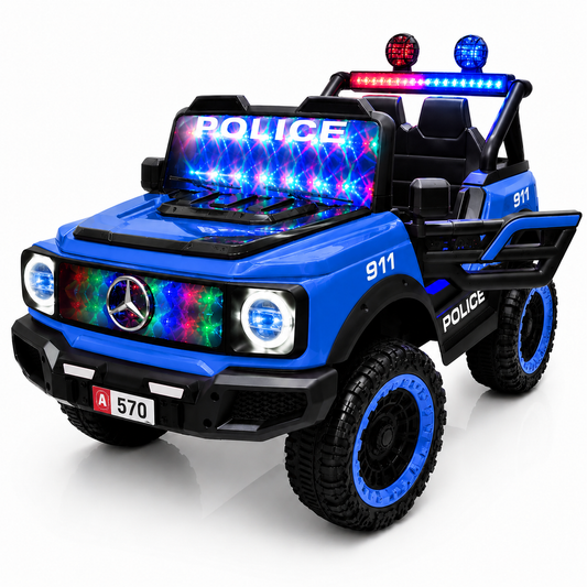 Voiture Électrique Police 911 pour Enfants – Style Off-Road avec Lumières LED - 12V Bleu
