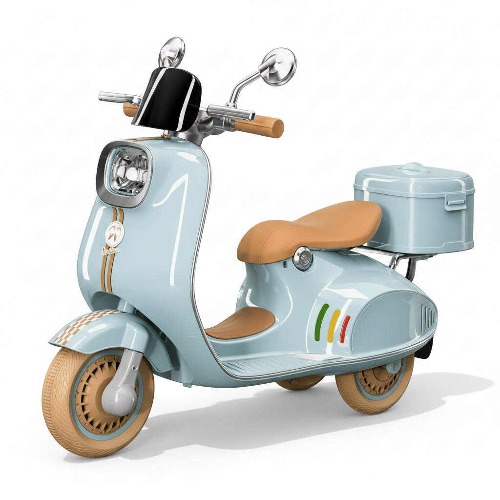 Scooter Électrique Enfant Vespa 12V Avec Coffre Arrière | 2 à 6 Ans- Bleu