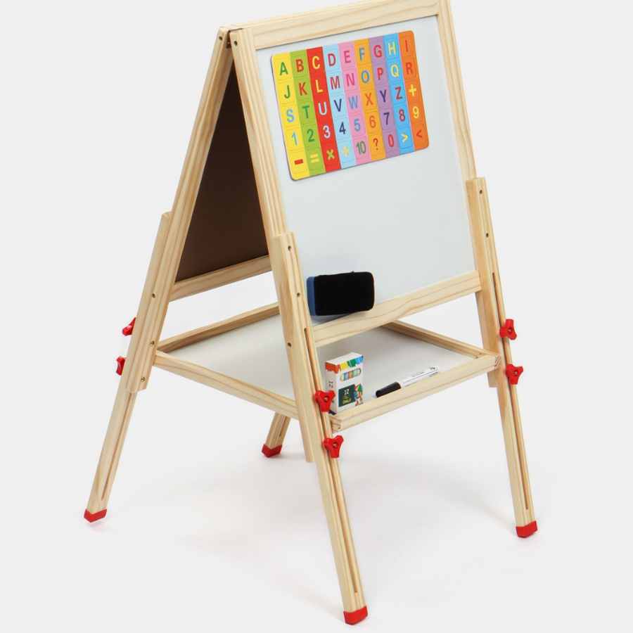 Tableau en Bois 2-en-1 : Tableau Blanc Magnétique et Tableau Noir