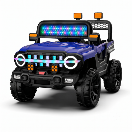Voiture Électrique Enfant Style Jeep 4x4 avec Lumières LED – Bleu
