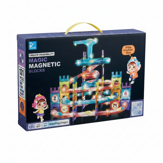 Grand Circuit à Billes Magnétique &amp; Lumineux – 131 Pièces (Jeu de Construction 3D Éducatif)