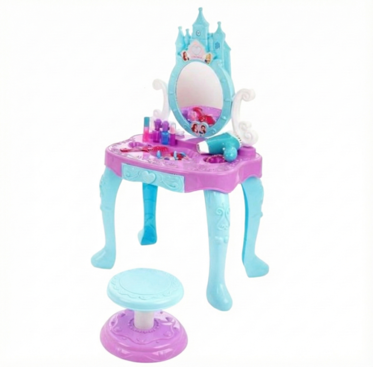 Coiffeuse Enchantée "Reine des Neiges" (Frozen) avec Accessoires & Tabouret