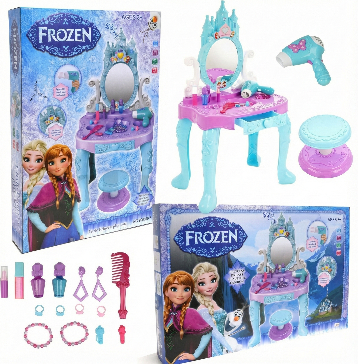 Coiffeuse Enchantée "Reine des Neiges" (Frozen) avec Accessoires & Tabouret