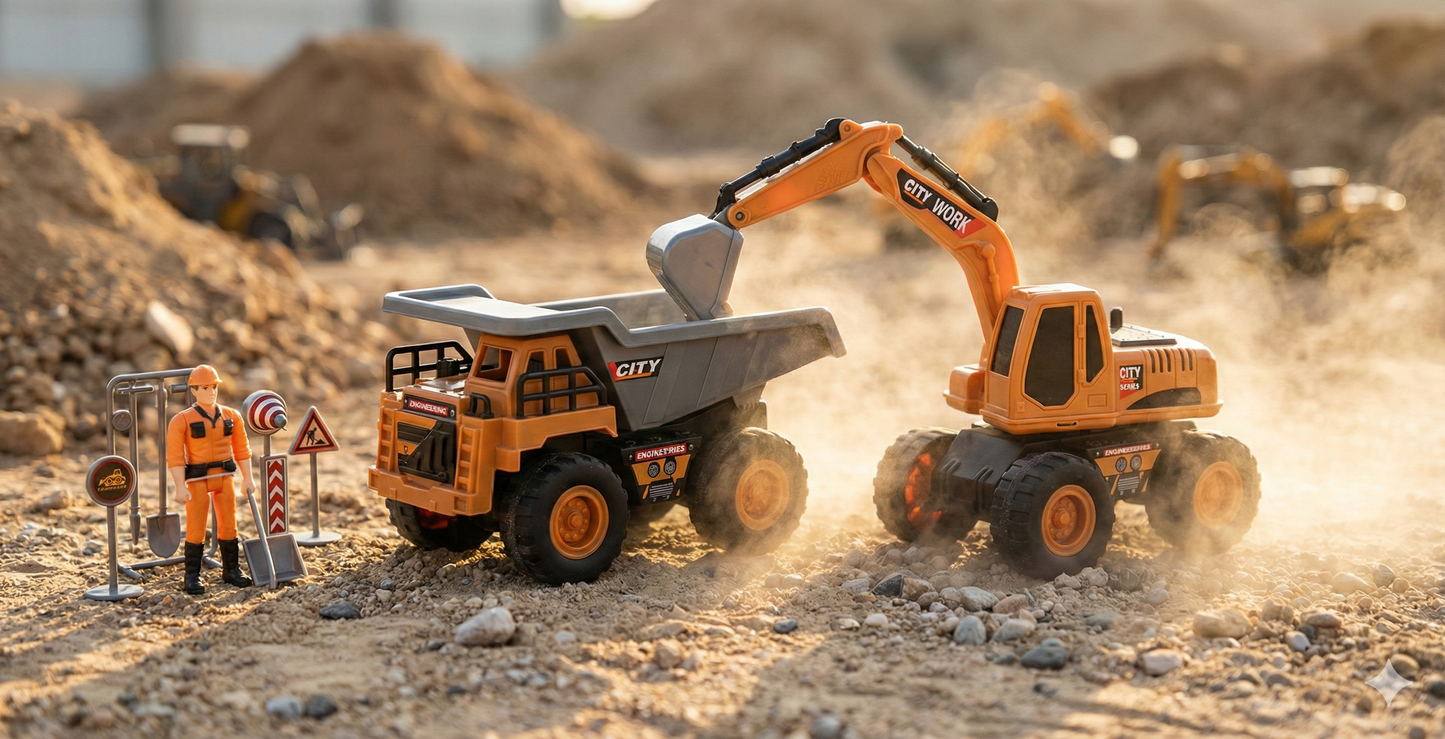 Engineering Truck Series" – Duo Camion Benne & Excavatrice avec Accessoires
