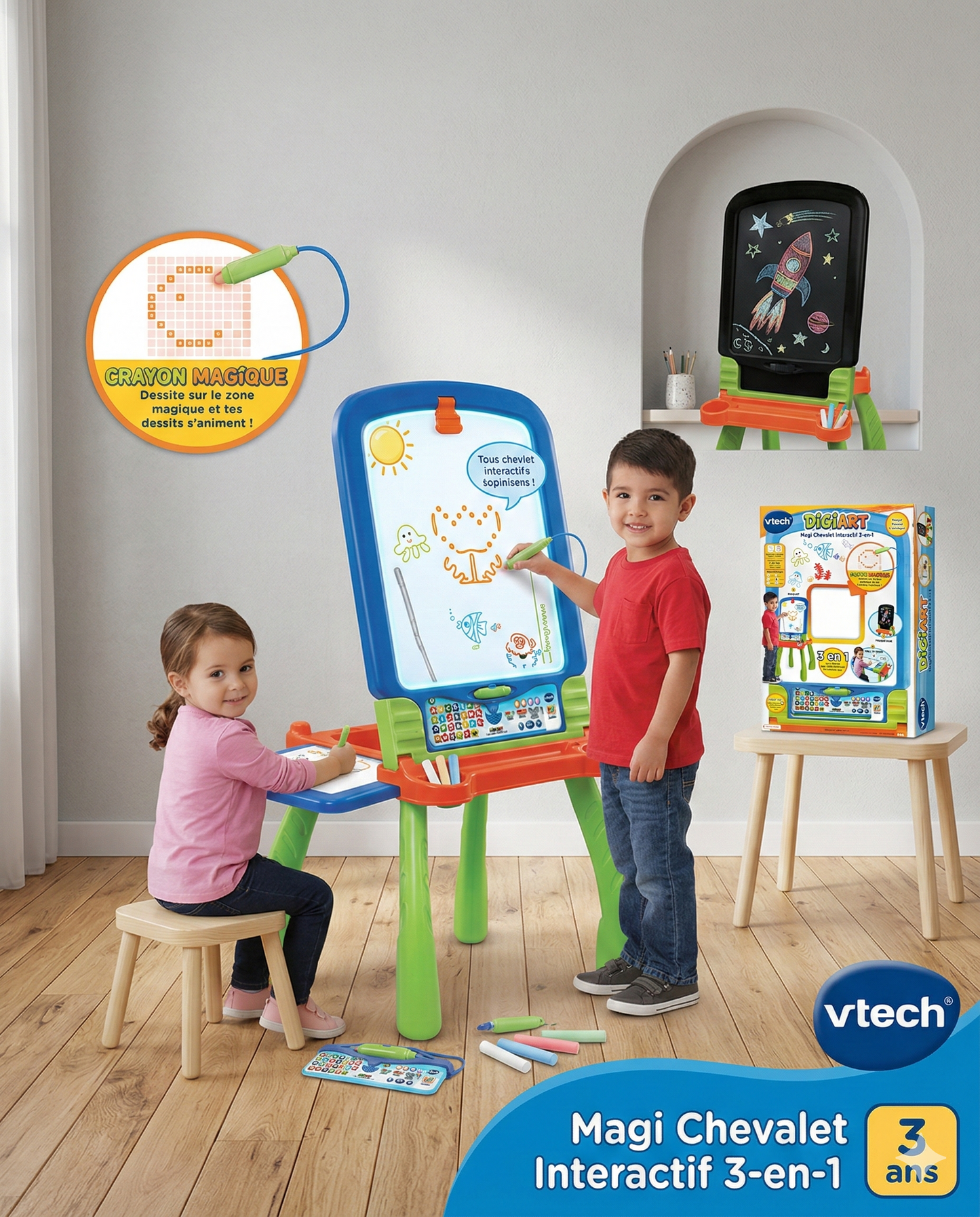 tableau - Chevalet Interactif 3 en 1 - VTECH - Magi - Multicolore