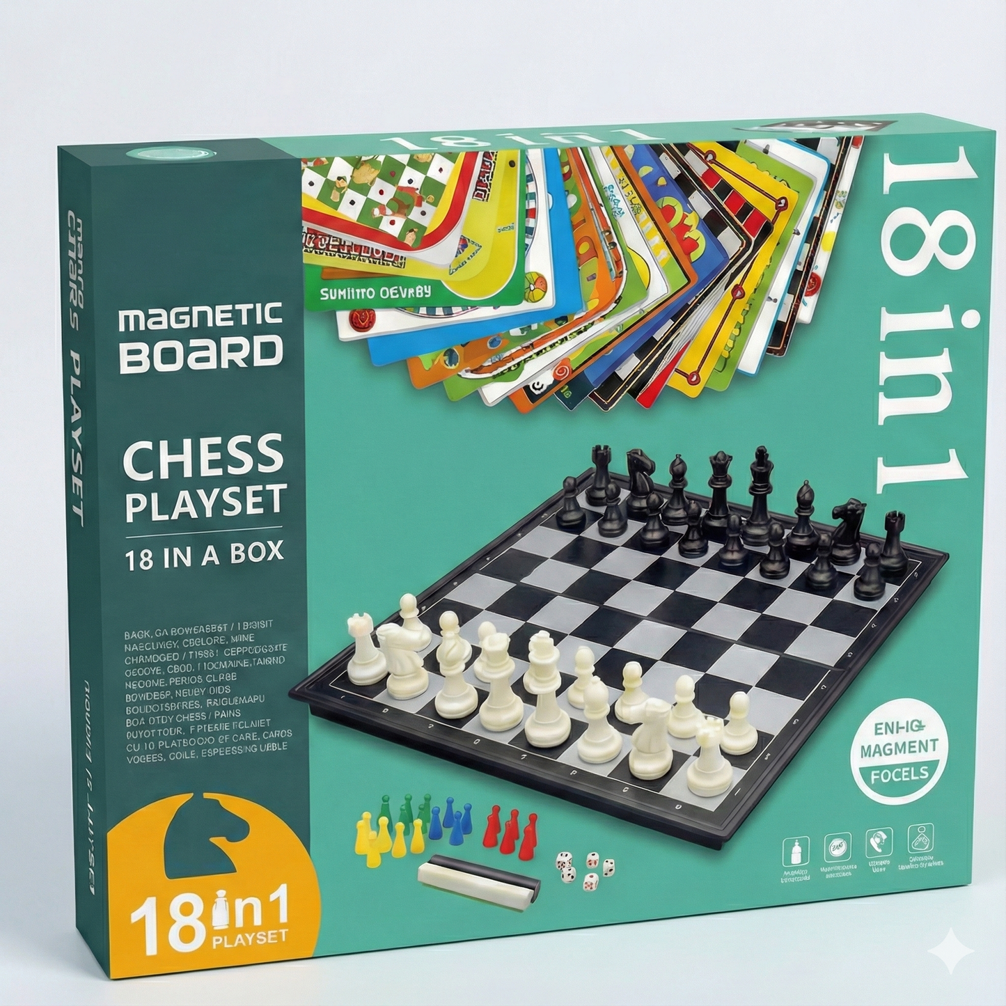 Coffret Multi-Jeux Magnétique 18 en 1 – Échecs, Dames & Jeux de Plateau
