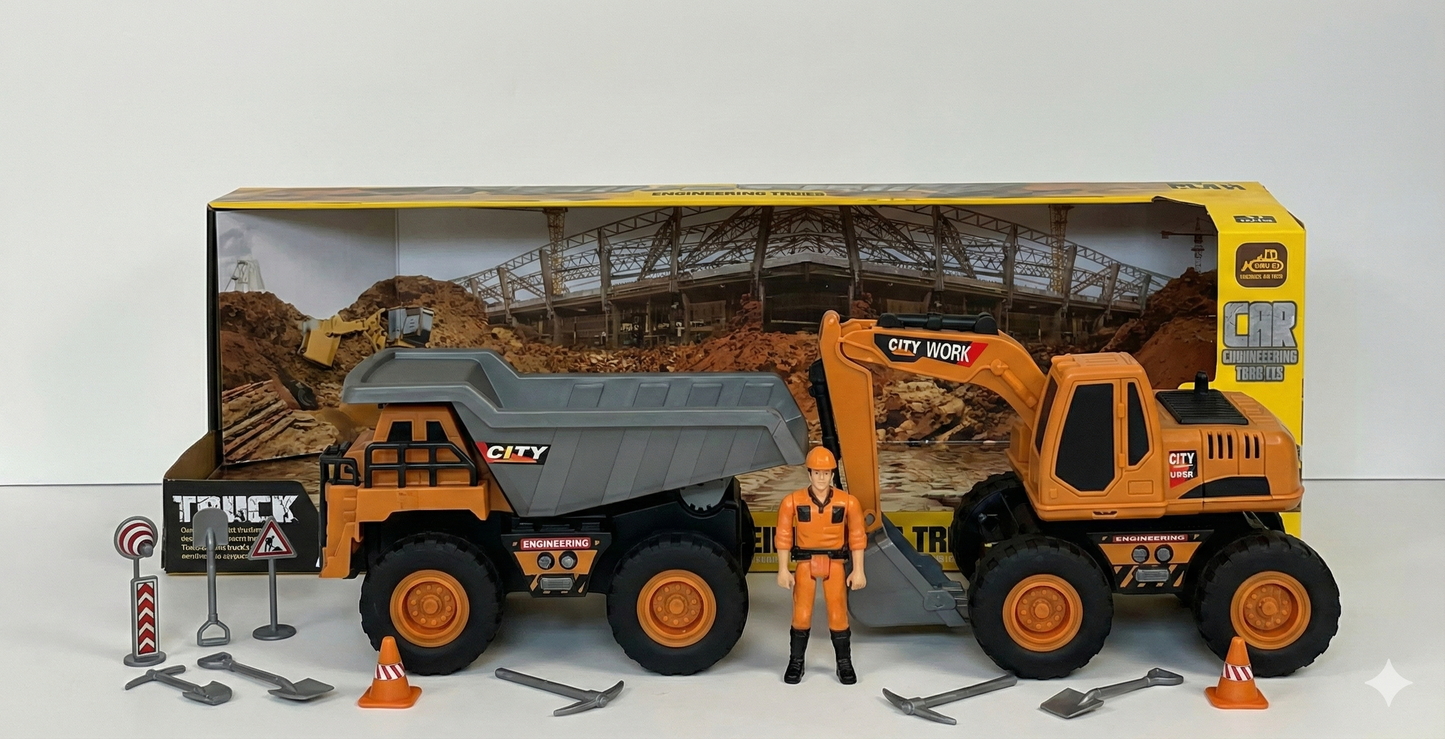 Engineering Truck Series" – Duo Camion Benne & Excavatrice avec Accessoires