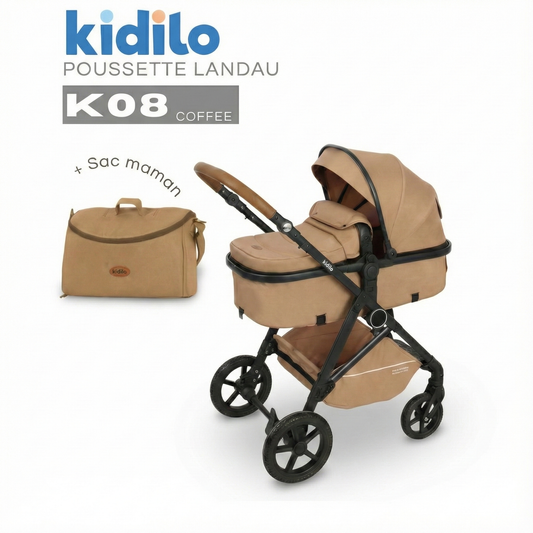 Poussette landau Kidilo K08 Polyvalente & pratique dès la naissance jusqu’à 20 kg avec sac
