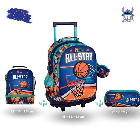 Cartable à roulettes Must Basketball Line pack de 3 pcs