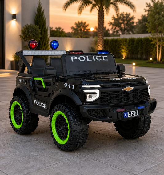 Voiture Électrique Chevrolet Police pour Enfant , Télécommande Noire