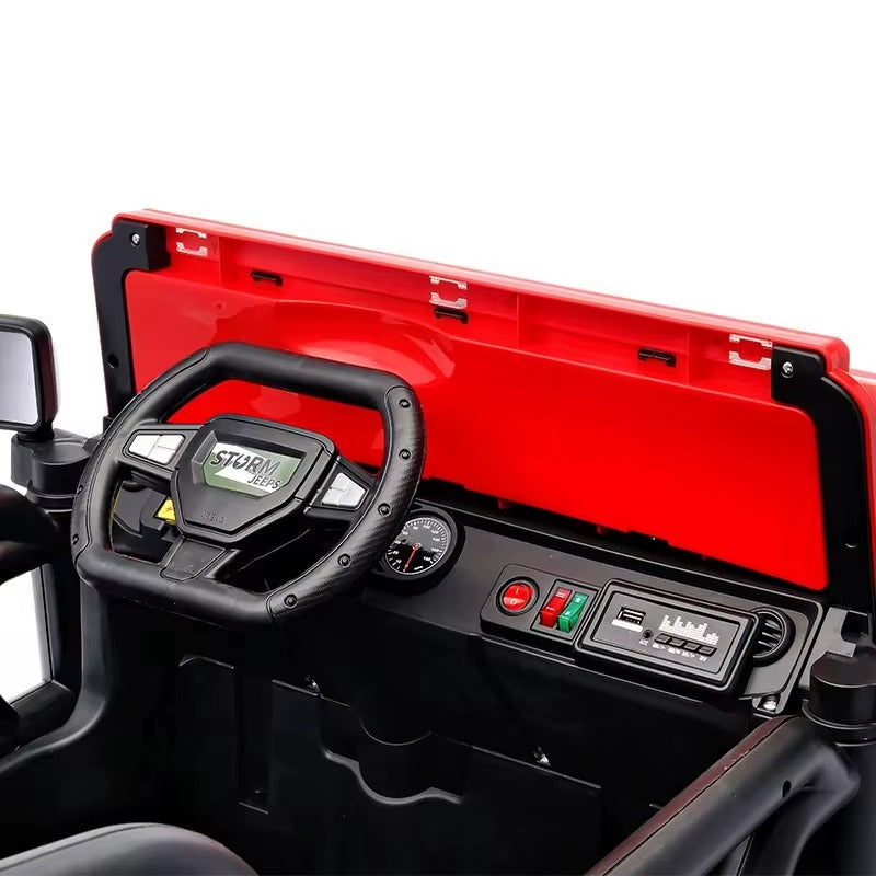 Voiture Électrique Jeep 4x4 2 Places 12V pour Enfants – 4 Moteurs, Télécommande Parentale & Mode Balançoire | 1 à 10 Ans Vert