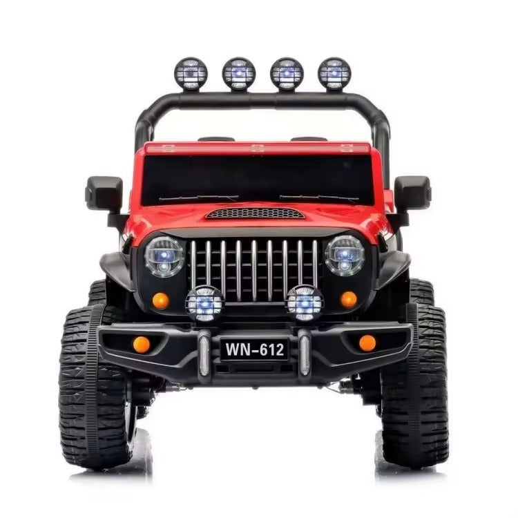 Voiture Électrique Jeep 4x4 2 Places 12V pour Enfants – 4 Moteurs, Télécommande Parentale & Mode Balançoire | 1 à 10 Ans rouge