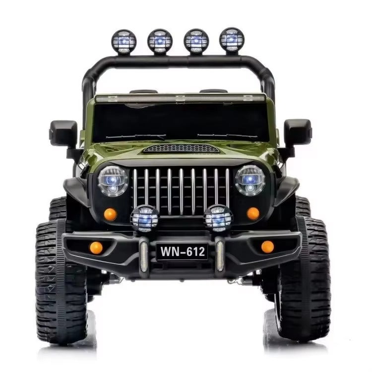 Voiture Électrique Jeep 4x4 2 Places 12V pour Enfants – 4 Moteurs, Télécommande Parentale & Mode Balançoire | 1 à 10 Ans Vert
