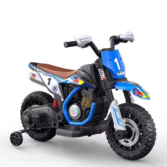 Moto Électrique Enfant – Style Cross Sport avec Roues Stabilisatrices bleu