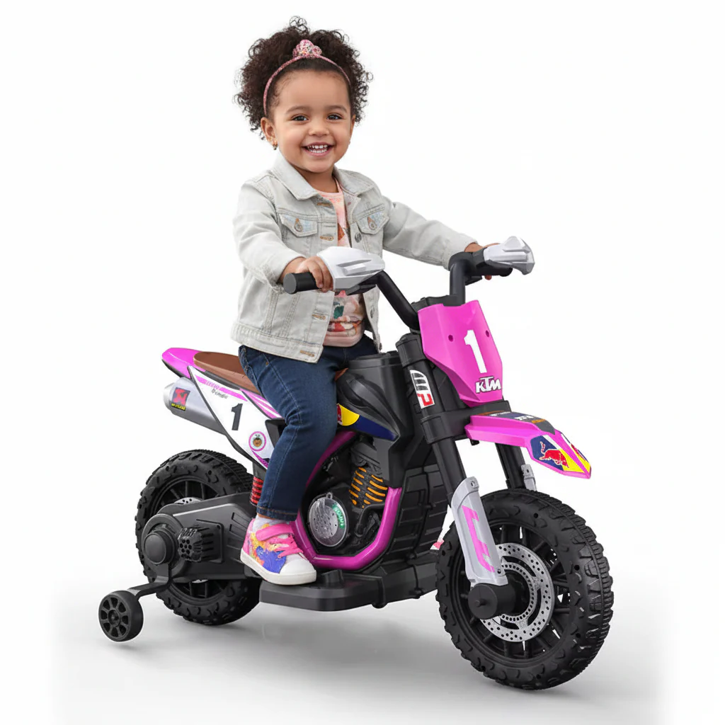 Moto Électrique Enfant – Style Cross Sport avec Roues Stabilisatrices rose