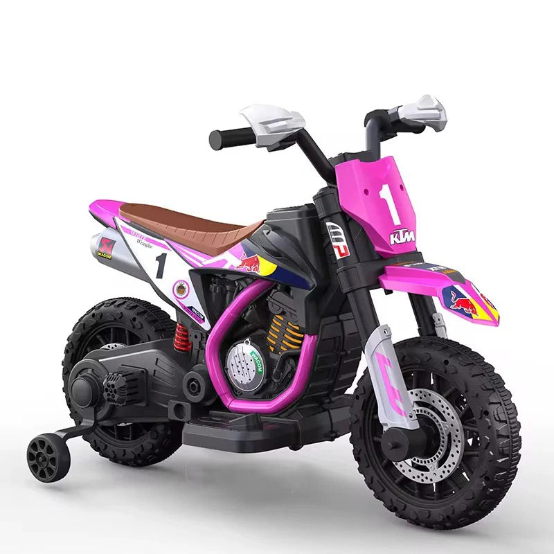 Moto Électrique Enfant – Style Cross Sport avec Roues Stabilisatrices rose