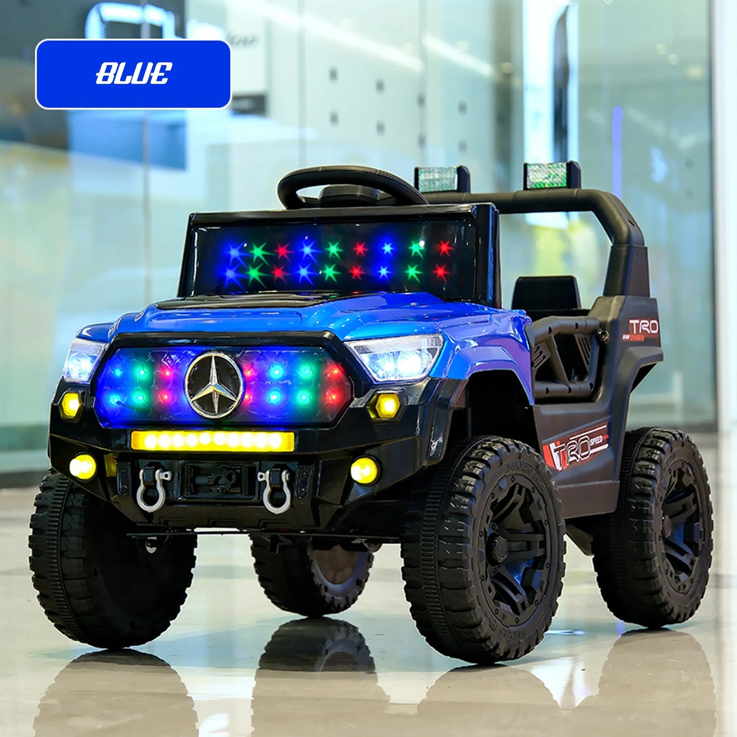 Voiture Électrique 4x4 pour Enfant – Style Off Road avec Lumières LED et Batterie 12V - Bleu