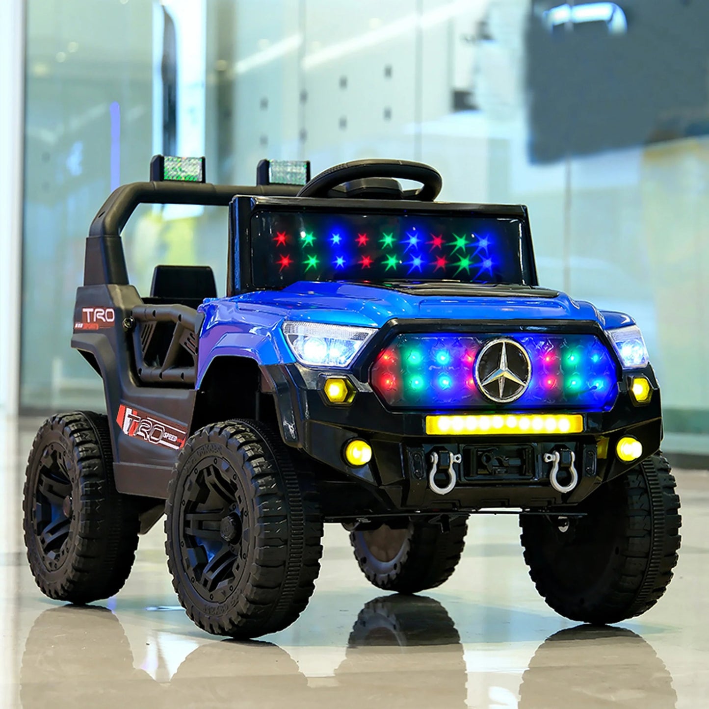 Voiture Électrique 4x4 pour Enfant – Style Off Road avec Lumières LED et Batterie 12V - Bleu
