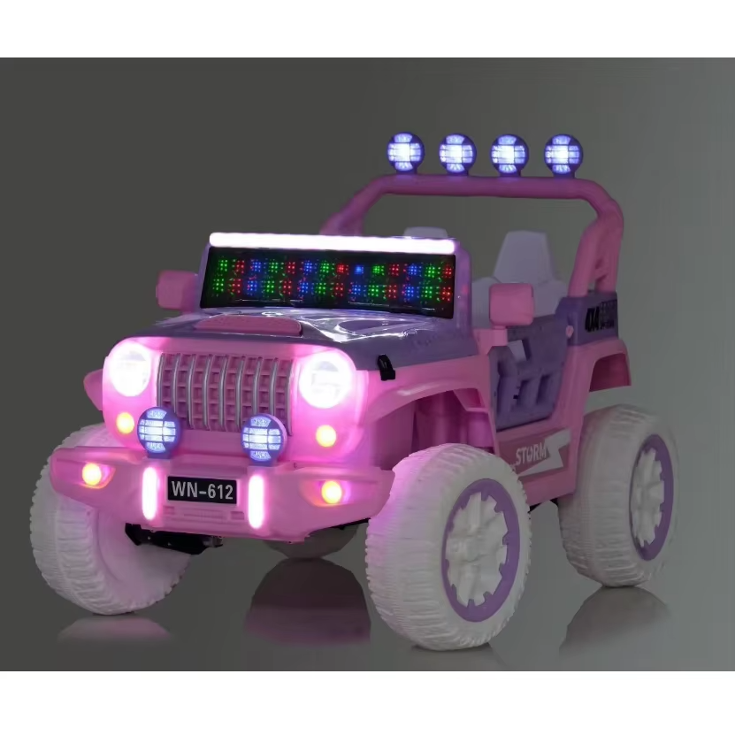 Voiture Électrique Jeep 4x4 2 Places 12V pour Enfants – 4 Moteurs, Télécommande Parentale & Mode Balançoire | 1 à 10 Ans Rose