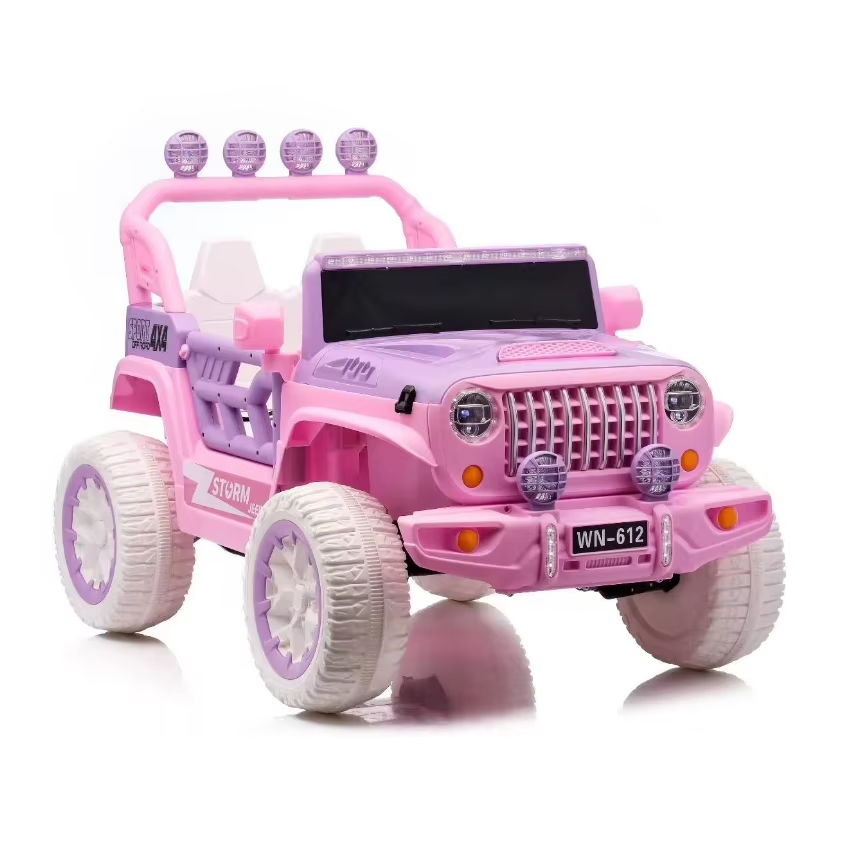 Voiture Électrique Jeep 4x4 2 Places 12V pour Enfants – 4 Moteurs, Télécommande Parentale & Mode Balançoire | 1 à 10 Ans Rose