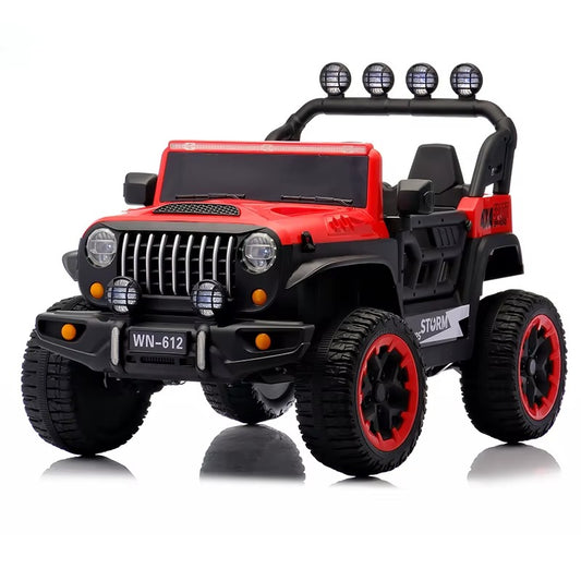 Voiture Électrique Jeep 4x4 2 Places 12V pour Enfants – 4 Moteurs, Télécommande Parentale & Mode Balançoire | 1 à 10 Ans rouge