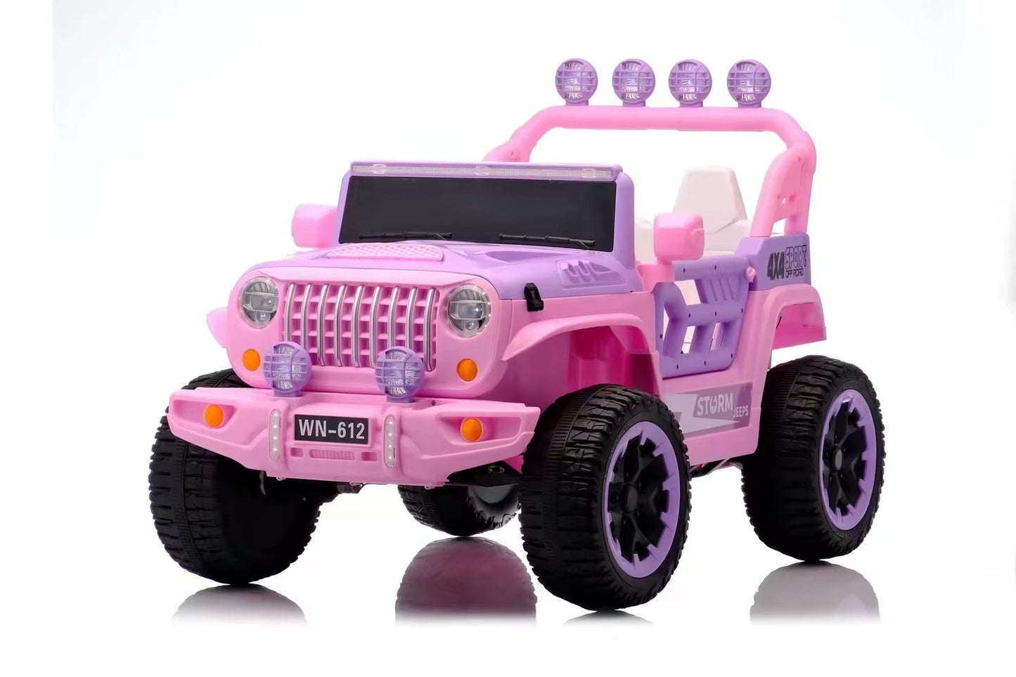 Voiture Électrique Jeep 4x4 2 Places 12V pour Enfants – 4 Moteurs, Télécommande Parentale & Mode Balançoire | 1 à 10 Ans Rose