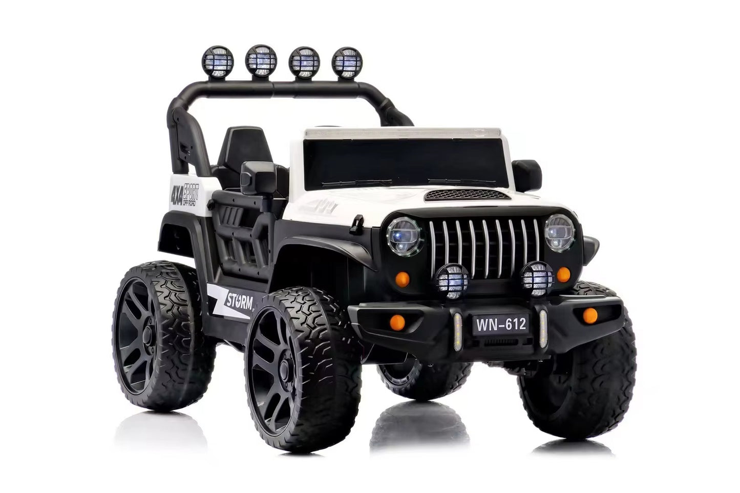 Voiture Électrique Jeep 4x4 2 Places 12V pour Enfants – 4 Moteurs, Télécommande Parentale & Mode Balançoire | 1 à 10 Ans blanc