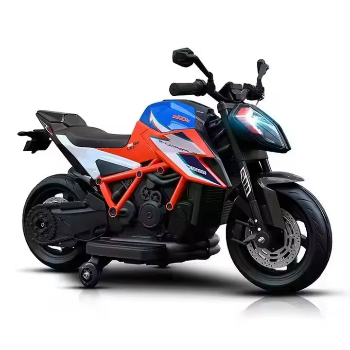 Moto Électrique Enfant KTM 12V – Roues en Gomme – De 3 à 7 Ans -bleu et orage