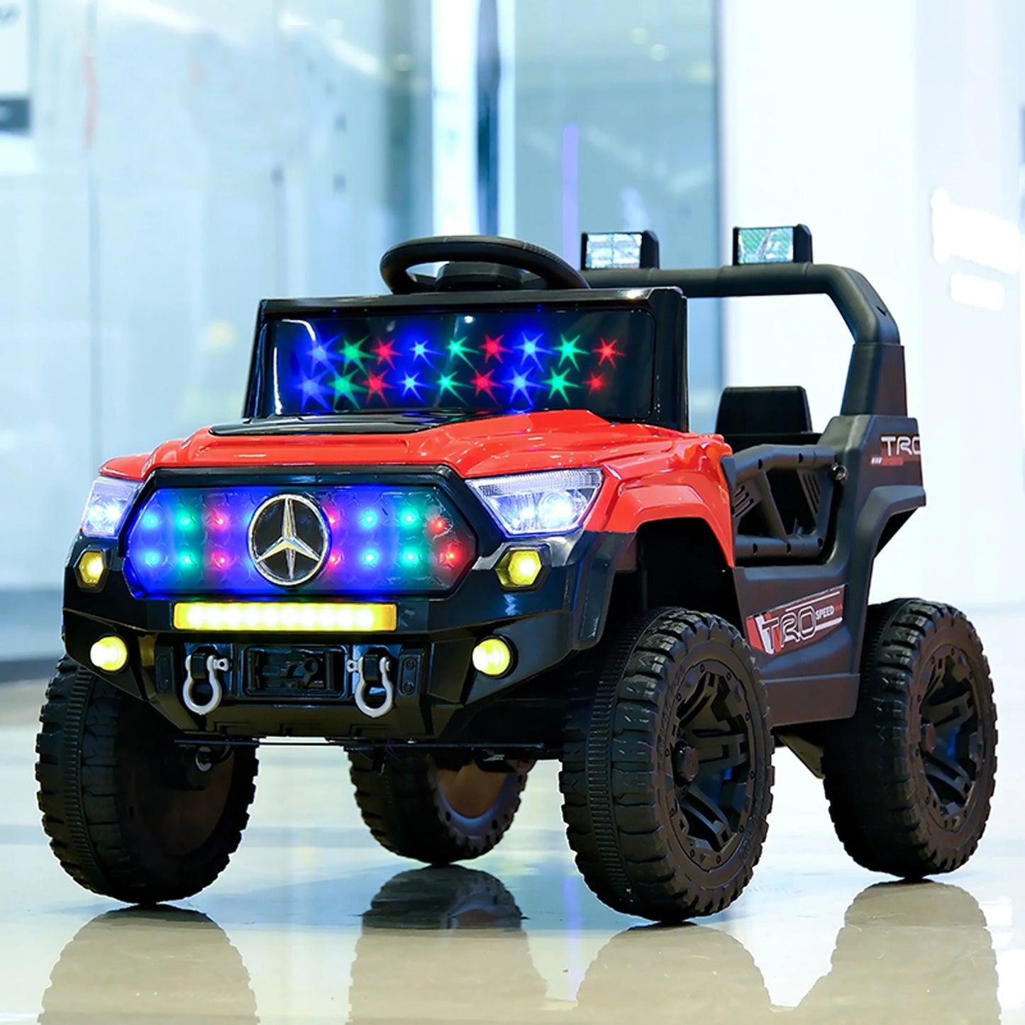 Voiture Électrique 4x4 pour Enfant – Style Off Road avec Lumières LED et Batterie 12V - Rouge