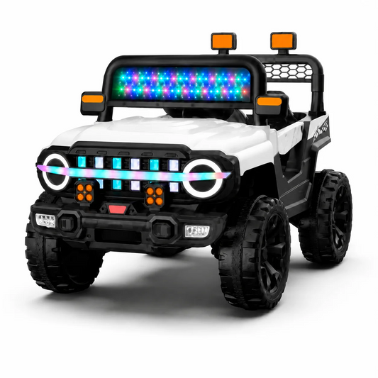 Voiture Électrique Enfant Style Jeep 4x4 avec Lumières LED – Blanc