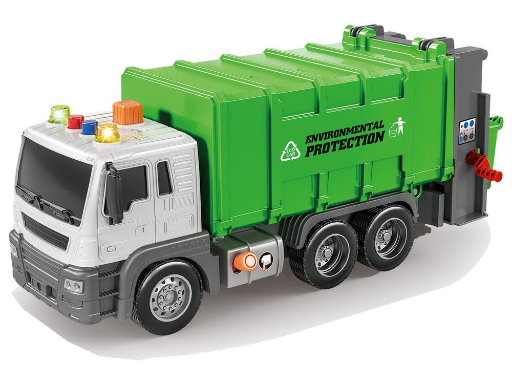 Camion-benne de tri vert à l'échelle 1:16 avec effets sonores à friction