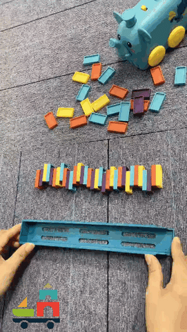 Train Éléphant Automatique Poseur de Dominos – Kit de Jeu Musical et Lumineux pour Enfants