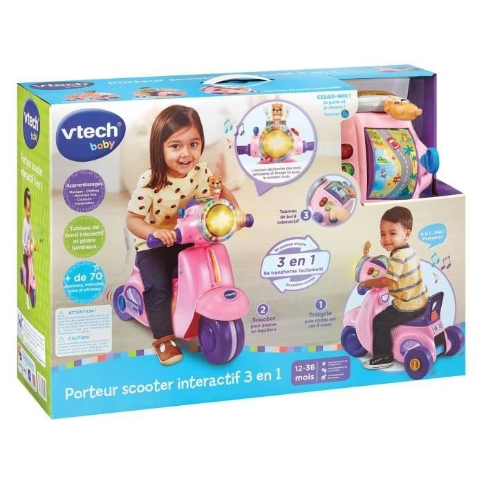 VTech - Porteur Scooter Interactif 3-en-1 - Rose