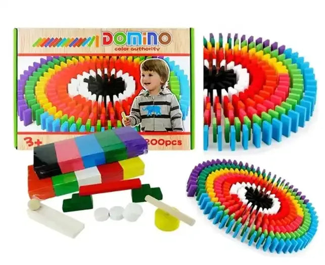 Domino en Bois Coloré – 200 Pièces – Jeu Éducatif de Logique et d’Apprentissage pour Enfants